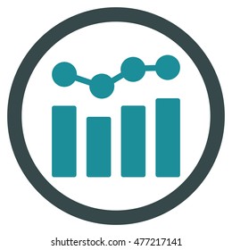 Charts vector bicolor rounded icon. Image style is a flat icon symbol inside a circle, soft blue colors, white background.