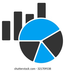 Charts vector icon. Style is bicolor flat symbol, blue and gray colors, rounded angles, white background.