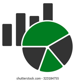 Charts vector icon. Style is bicolor flat symbol, green and gray colors, rounded angles, white background.