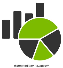 Charts vector icon. Style is bicolor flat symbol, eco green and gray colors, rounded angles, white background.