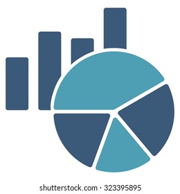 Charts vector icon. Style is bicolor flat symbol, cyan and blue colors, rounded angles, white background.