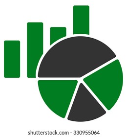 Charts vector icon. Style is bicolor flat symbol, green and gray colors, rounded angles, white background.