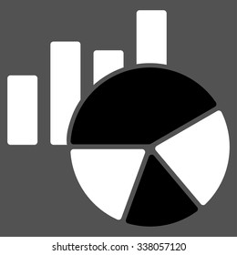 Charts vector icon. Style is bicolor flat symbol, black and white colors, rounded angles, gray background.