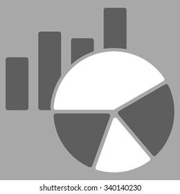 Charts vector icon. Style is bicolor flat symbol, dark gray and white colors, rounded angles, silver background.