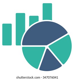 Charts vector icon. Style is bicolor flat symbol, cobalt and cyan colors, rounded angles, white background.