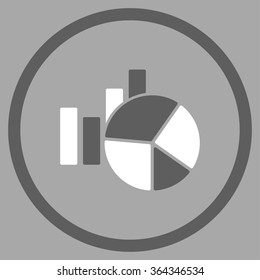 Charts vector icon. Style is bicolor flat circled symbol, dark gray and white colors, rounded angles, silver background.