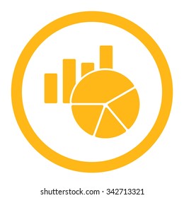 Charts vector icon. Style is flat rounded symbol, yellow color, rounded angles, white background.