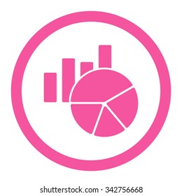 Charts vector icon. Style is flat rounded symbol, pink color, rounded angles, white background.