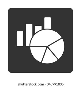 Charts vector icon. Style is flat rounded square button, white and gray colors, white background.