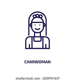 charwoman icon from cleaning collection. Thin linear charwoman, maid, housekeeping outline icon isolated on white background. Line vector charwoman sign, symbol for web and mobile