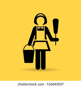 Charwoman maid icon vector illustration isolated on yellow background