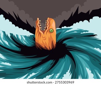 charybdis monster creature creating a whirlpool in the sea