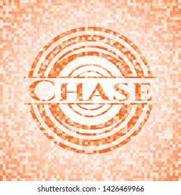 Chase abstract emblem, orange mosaic background