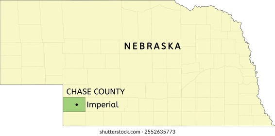 Chase County and city of Imperial location on Nebraska state map