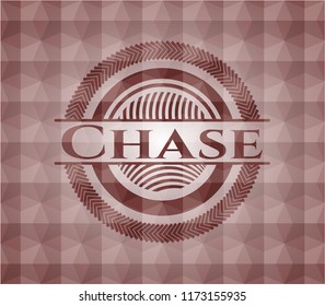 Chase red emblem or badge with geometric pattern background. Seamless.