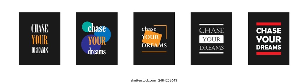 Chase your dreams positive motivational quote. Inspirational saying for stickers, cards, decorations. Words on pink heart in background.