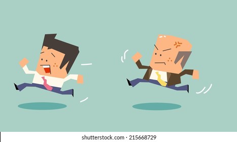 Chased by boss due to bad mood. Flat vector illustration