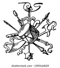 Chased Metal Dish Trophy was used to decorate monuments connected with war, vintage line drawing or engraving.