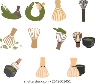 Chasen tool for mix matcha in traditional ceremonial Japanese tea sign for decoration on matcha green tea drinks.
