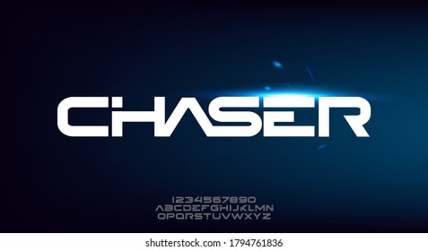 Chaser, an Abstract modern minimalist geometric futuristic alphabet font. digital space typography vector illustration design