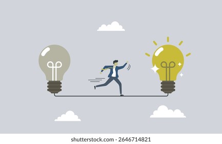 Buscando uma ideia melhor para os negócios, uma nova meta brilhante, buscando uma ideia melhor, nunca acabam as ideias, a transformação dos negócios, a transição para outro plano, solução ou inovação.