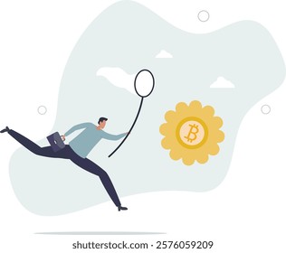 Chasing high performance bitcoin crypto currency in bull market, greedy speculation in Bitcoin trading concept.flat characters.