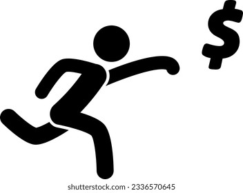 Chasing money icon. Business profit concept. Businessman running after flying dollar sign. Flat design vector illustration.