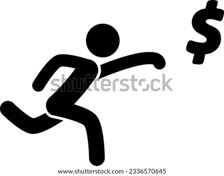 Chasing money icon. Business profit concept. Businessman running after flying dollar sign. Flat design vector illustration.