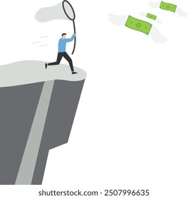 Chasing money that flies away from the abyss, Vector illustration in flat style

