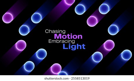 Chasing Motion, Embracing Light – Neon Abstract Tech Tunnel with a 3D Futuristic Blue and Purple Geometric Design Vector illustration