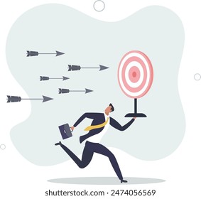 Chasing for target achievement, guidance or control to reach goal, competition or challenge to success, aiming or motivation concept.flat illustration.