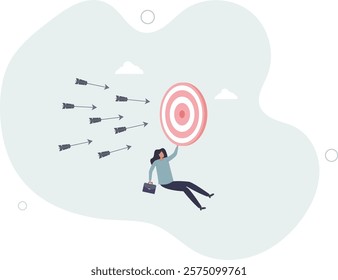 Chasing for target achievement, guidance or control to reach goal, competition or challenge to success, aiming or motivation concept.flat characters.