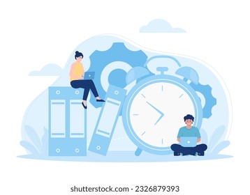 Chasing time for a project tranding concept flat illustration