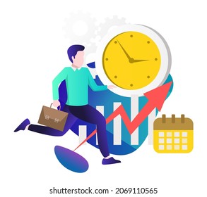 Chasing time to work and business investment isometric illustration