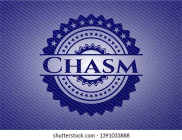 Chasm badge with denim background. Vector Illustration. Detailed.