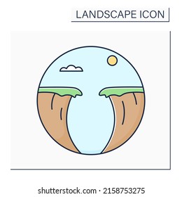 Chasm color icon.Deep cleft in earth, gorge. Narrow opening in rock. Landscape concept.Isolated vector illustration