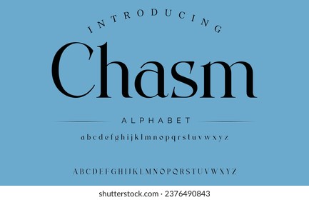 Chasm Elegant luxury abstract wedding fashion logo font alphabet. Minimal classic  urban fonts for logo, brand etc. Typography typeface uppercase lowercase and number. vector illustration