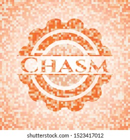 Chasm orange tile background illustration. Square geometric mosaic seamless pattern with emblem inside.