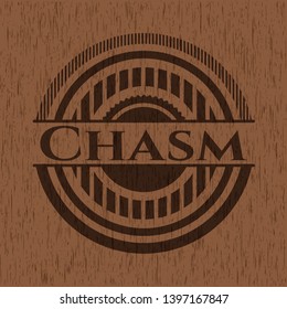 Chasm realistic wooden emblem. Vector Illustration.