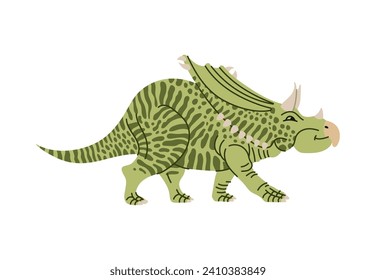 Chasmosaurus dinosaur cartoon character for kids toy or game, vector Jurassic reptile. Funny cute green dino or Chasmosaurus dinosaur with smile face for children prehistoric education or dino game