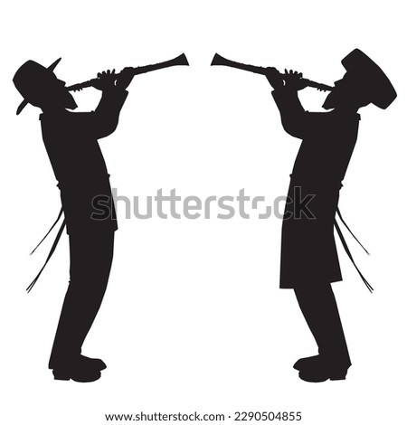 Chassidim play the clarinet.
Two black silhouettes on a white background. vectors. of isolated Jewish figures playing the flute.
With the joy of Beit Hashoeva in Miron. Part of klezmer. ストックフォト © 