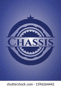 Chassis badge with denim background. Vector Illustration. Detailed.
