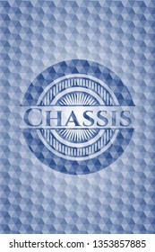 Chassis blue emblem with geometric pattern background.