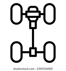 Chassis car line icon. Automobile wheels mechanism vector illustration isolated on white. Auto part outline style designed for and app.
