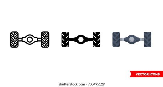 Chassis icon of 3 types: color, black and white, outline. Isolated vector sign symbol.