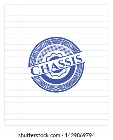 Chassis pen emblem. Blue ink. Vector Illustration. Detailed.