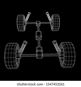 Chassis steering rack. Wireframe low poly mesh vector illustration. Auto service repair car concept.