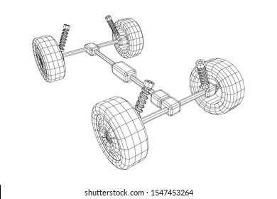 Chassis steering rack. Wireframe low poly mesh vector illustration. Auto service repair car concept.