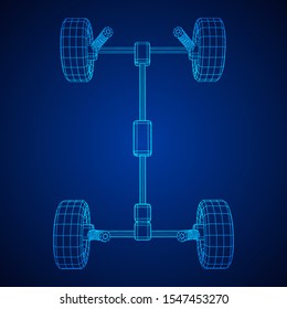 Chassis steering rack. Wireframe low poly mesh vector illustration. Auto service repair car concept.