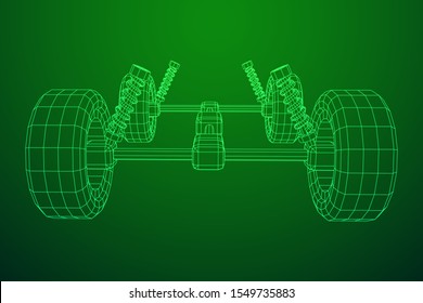 Chassis steering rack. Wireframe low poly mesh vector illustration. Auto service repair car concept.